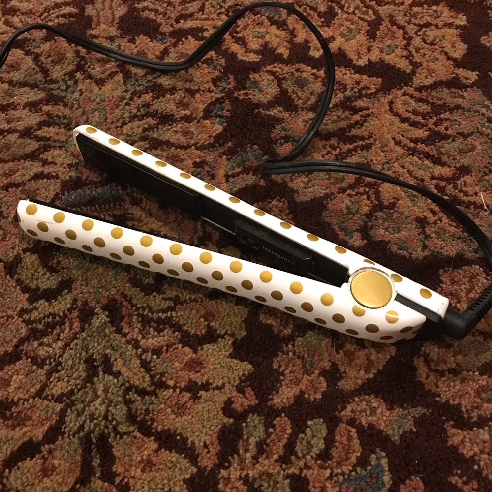 White with Gold polka dot flat iron